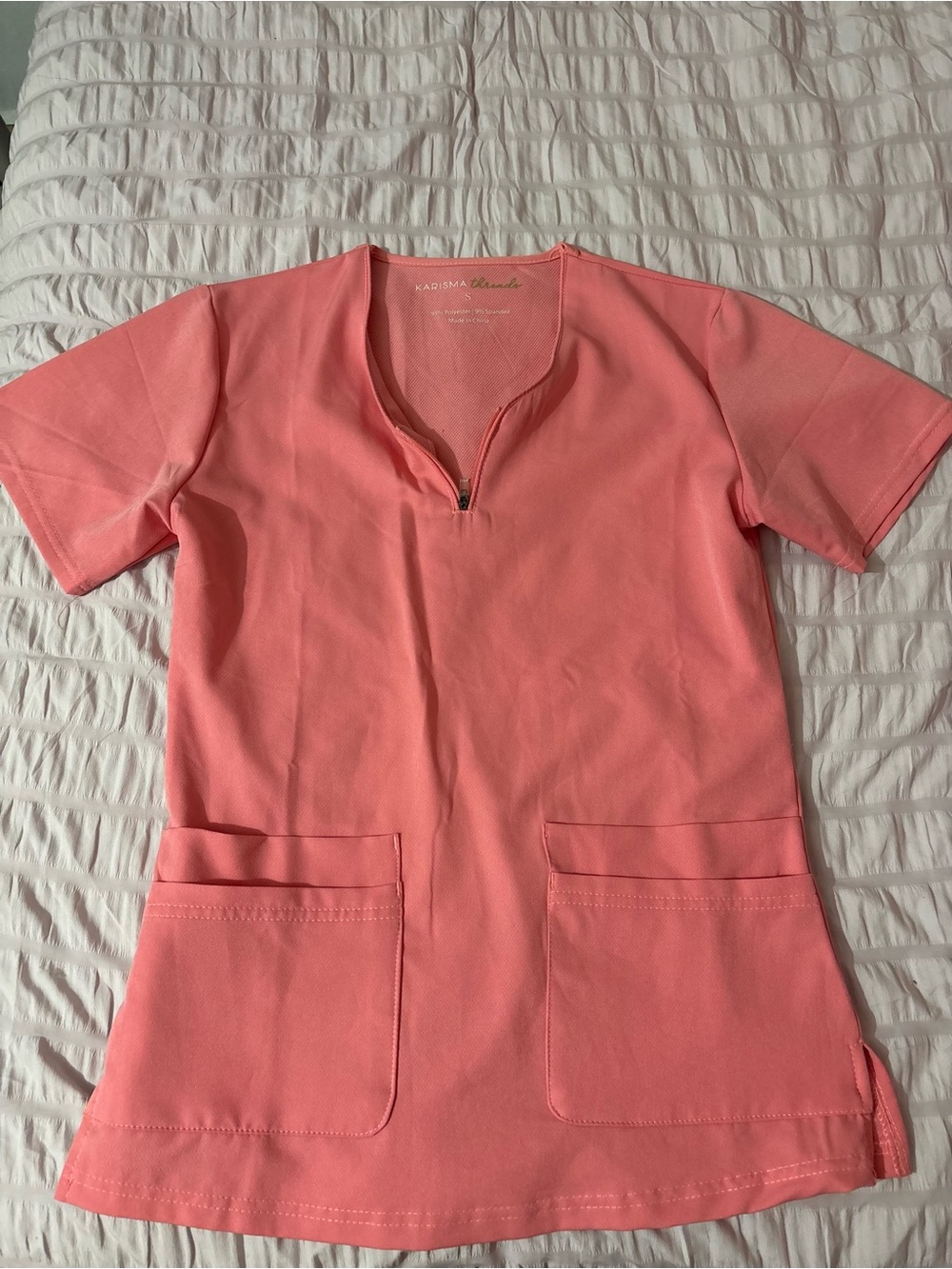 Karisma Womenβs Coral Pink Scrub Top with Front Pockets